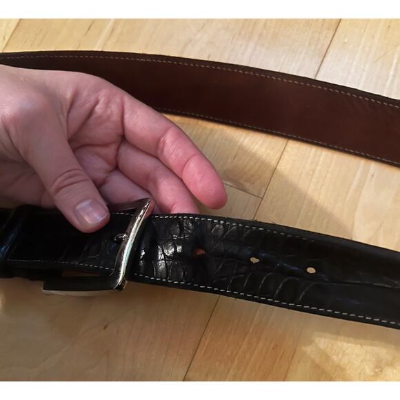 MARTIN DINGMAN Black Alligator Grain Calf Saddle Leather Belt Silver Buckle 38 - Picture 2 of 6